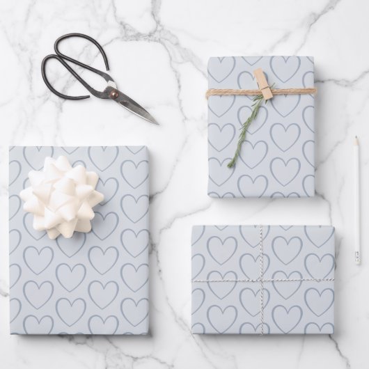 Modern Simple Dusty Blue Niedlich Heart Pattern Geschenkpapier Set (Vorderseite)