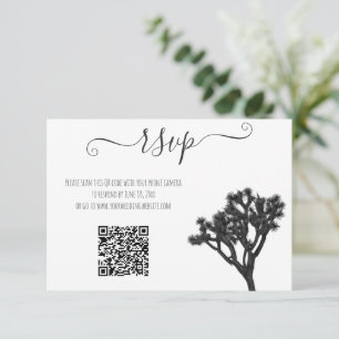 Modern Simple Elegant B&W Joshua Tree QR Code RSVP Karte