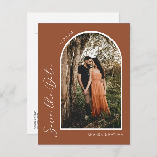 Modern Simple Elegant Burnt Orange Save the Date Ankündigungspostkarte (Vorne/Hinten)