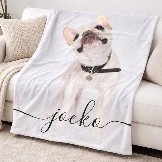 Modern Simple Elegant Chic Pet Photo Text Fleecedecke