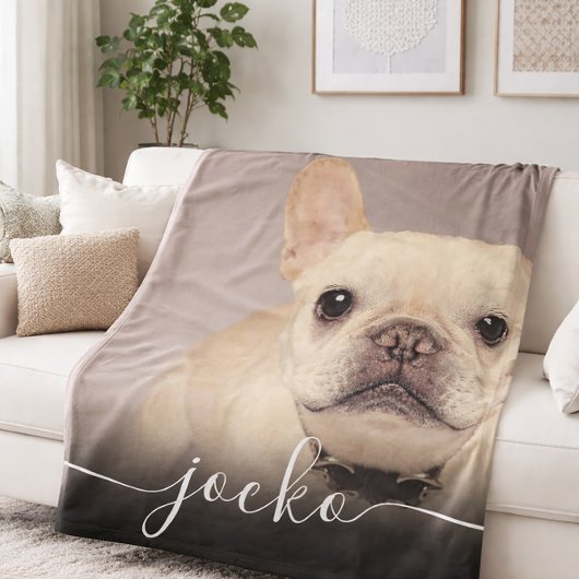 Modern Simple Elegant Chic Pet Photo Text Fleecedecke