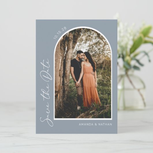 Modern Simple Elegant Dusty Blue Save the Date (Stehend Vorderseite)