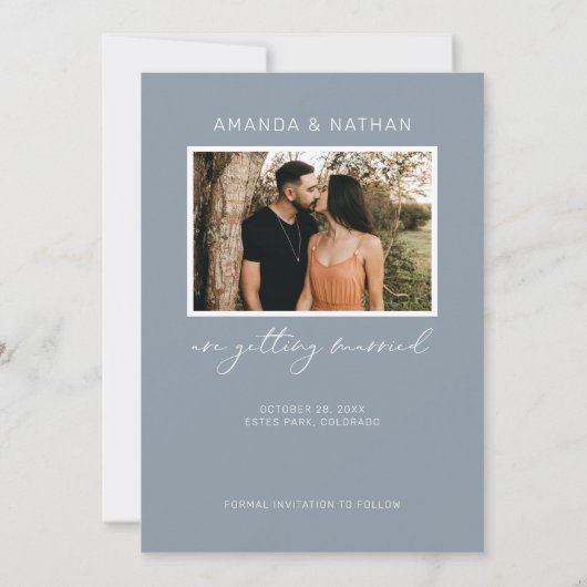 Modern Simple Elegant Dusty Blue Save the Date (Rückseite)