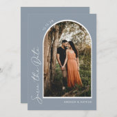 Modern Simple Elegant Dusty Blue Save the Date (Vorne/Hinten)