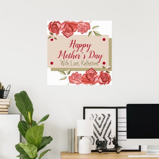 Modern Simple Elegante Chic Red Blume Mütter Day Poster (Heimbüro)