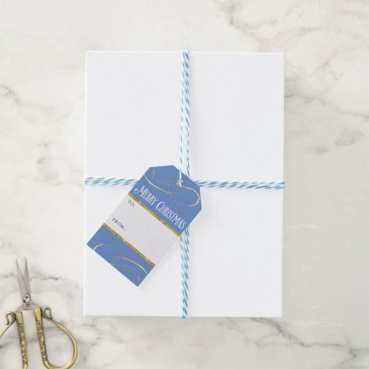 Modern Simple Elegante Christmas Gold Blue Wirbel Geschenkanhänger (Mit Garn)