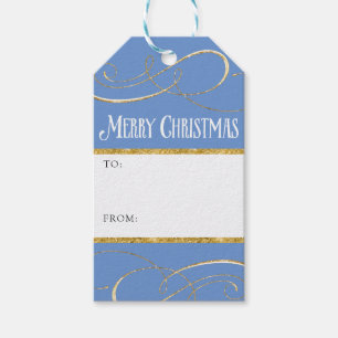 Modern Simple Elegante Christmas Gold Blue Wirbel Geschenkanhänger