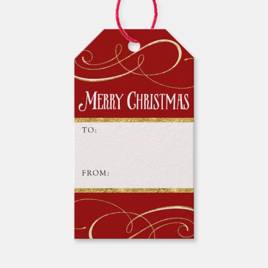 Modern Simple Elegante Christmas Gold Rote Scrolls Geschenkanhänger (Vorderseite)