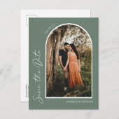 Modern Simple Elegantsage Green Save the Date Ankündigungspostkarte (Vorne/Hinten)