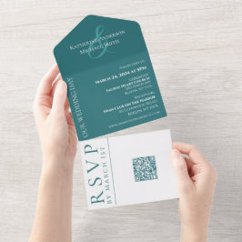 Modern Simple Emerald Green Wedding- All In One Einladung