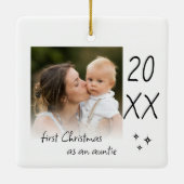 Modern Simple First Christmas As Auntie Photo Keramikornament (Rückseite)