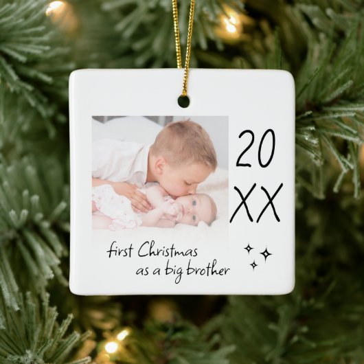 Modern Simple First Christmas As Big Brother Photo Keramikornament (Baum)