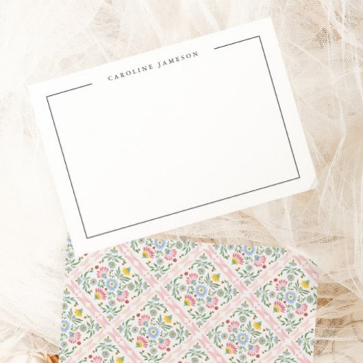 Modern Simple Floral Name Flat Note Card Mitteilungskarte