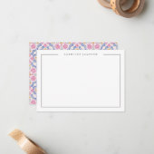 Modern Simple Floral Pink Name Flat Note Card Mitteilungskarte (Vorderseite/Rückseite Beispiel)
