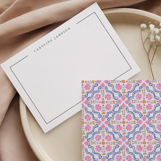 Modern Simple Floral Pink Name Flat Note Card Mitteilungskarte