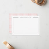 Modern Simple Floral Pink Plaid Flat Note Card Mitteilungskarte (Vorderseite/Rückseite Beispiel)