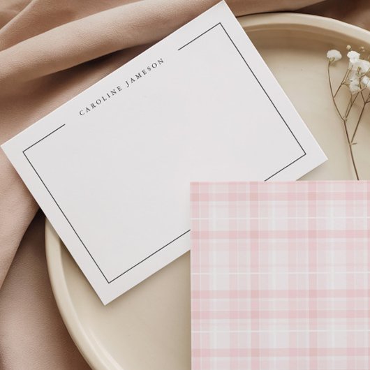 Modern Simple Floral Pink Plaid Flat Note Card Mitteilungskarte