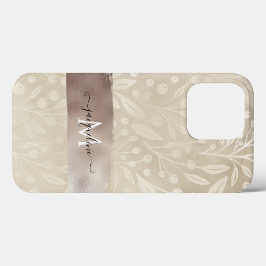 Modern Simple Foliage Neutral Bronze Foil Name Case-Mate iPhone Hülle (Rückseite (Horizontal))