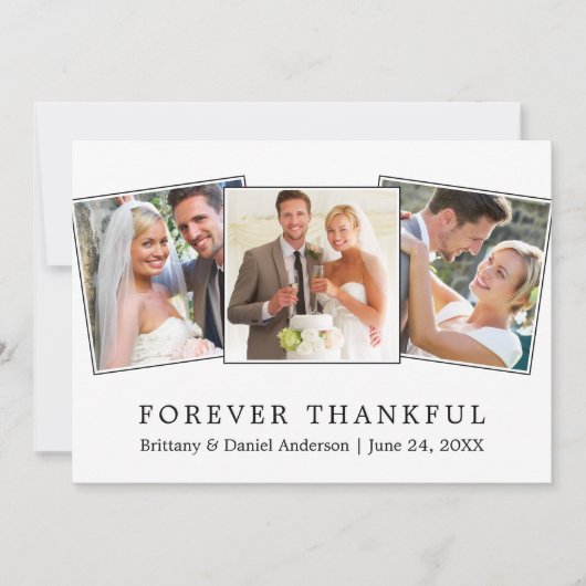Modern Simple Forever Thankful 3 Foto Wedding Dankeskarte (Vorderseite)