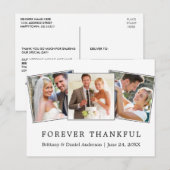 Modern Simple Forever Thankful Wedding 3 Foto Postkarte (Vorne/Hinten)
