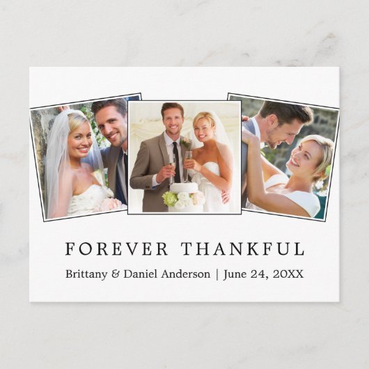 Modern Simple Forever Thankful Wedding 3 Foto Postkarte (Vorderseite)
