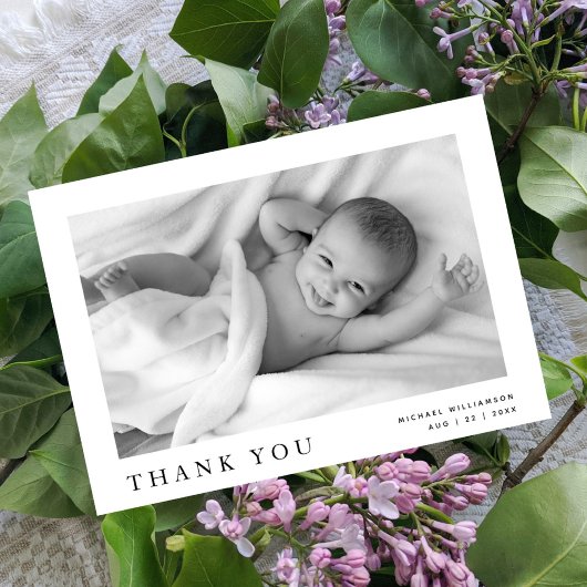 Modern Simple Foto Baby Name Vielen Dank Ankündigung