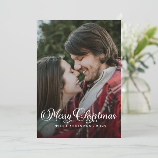 Modern Simple Foto Frohe Weihnachten Tartan (Stehend Vorderseite)