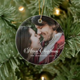 Modern Simple Foto Frohe Weihnachten Tartan Keramik Ornament
