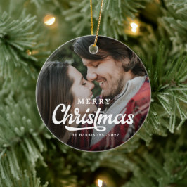 Modern Simple Foto Frohe Weihnachten Tartan Keramik Ornament