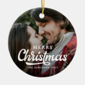 Modern Simple Foto Frohe Weihnachten Tartan Keramik Ornament (Vorne)