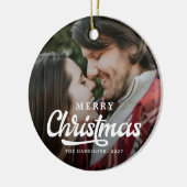 Modern Simple Foto Frohe Weihnachten Tartan Keramik Ornament (Links)