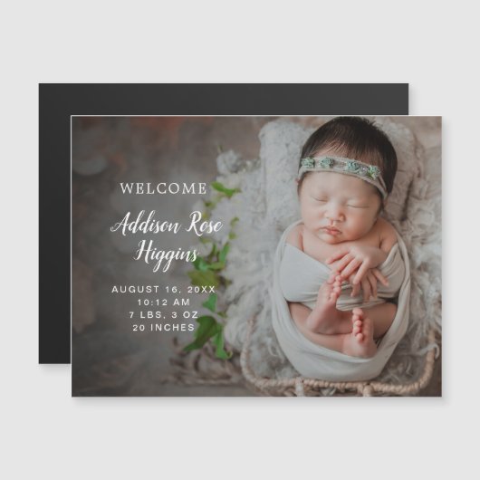 Modern Simple Foto Girl Birth Announcement Magnet (Vorne/Hinten)