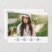 Modern Simple Foto Graduation Party Blue Postcard Postkarte (Vorne/Hinten)