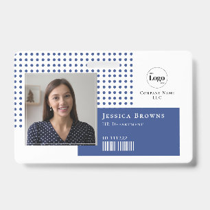 Modern Simple Foto Logo QR Barcode Deep Blue Ausweis