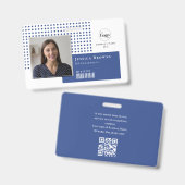 Modern Simple Foto Logo QR Barcode Deep Blue Ausweis (Vorder- & Rückseite)