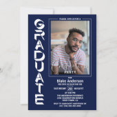 Modern Simple Foto Navy Blue Graduation Party Einladung (Vorderseite)