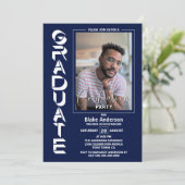 Modern Simple Foto Navy Blue Graduation Party Einladung (Stehend Vorderseite)
