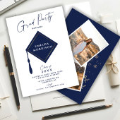 Modern Simple Foto Navy Blue Graduation Party Einladung