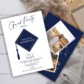 Modern Simple Foto Navy Blue Graduation Party Einladung