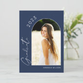 Modern Simple Foto Navy Blue Graduation Party Einladung (Stehend Vorderseite)