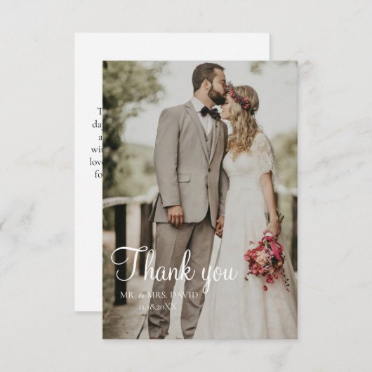 Modern Simple Foto Wedding Dankeschön Card Dankeskarte (Vorne/Hinten)
