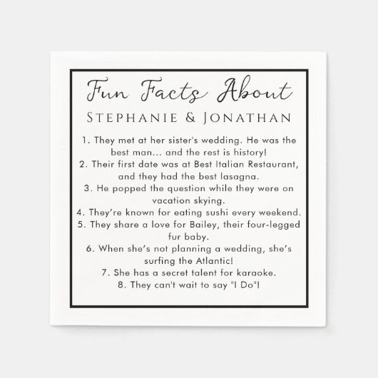 Modern Simple Fun Facts Couple's Names Serviette (Vorderseite)
