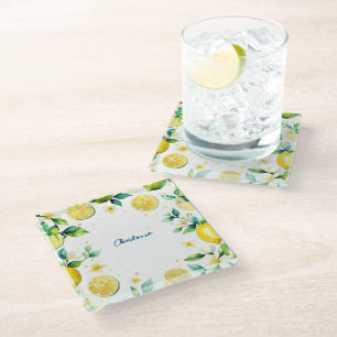 Modern Simple Gelb Lemon Wasserfarbe Geburtstag Glasuntersetzer