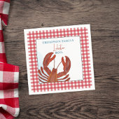 Modern Simple Gingham Lobster Seafood Whimsical Serviette
