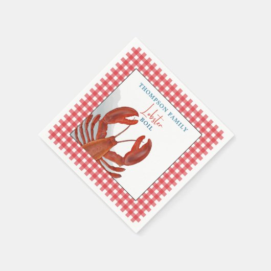 Modern Simple Gingham Lobster Seafood Whimsical Serviette (Ecke)