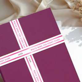 Modern Simple Girly White Pink Stripe Typography Satinband