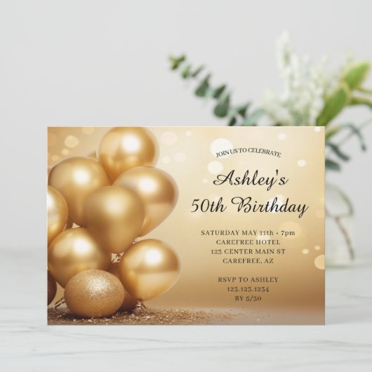 Modern Simple Gold 50. Geburtstag Einladung (Stehend Vorderseite)