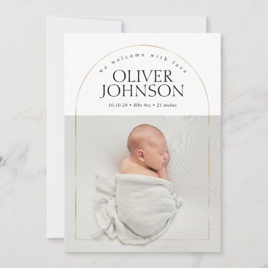 Modern Simple Golden Arch Baby Foto Birth Ankündigung (Vorderseite)