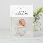 Modern Simple Golden Arch Baby Foto Birth Ankündigung (Stehend Vorderseite)