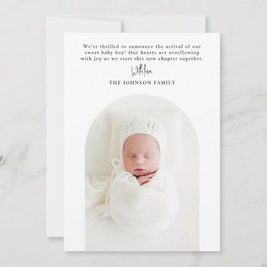 Modern Simple Golden Arch Baby Foto Birth Ankündigung (Rückseite)